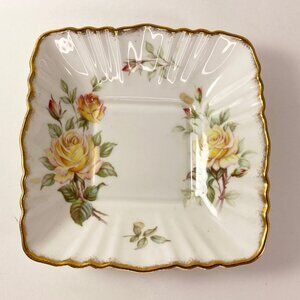 RARE Paragon Peace Rose Square Candy Bon Bon Nut Ring Dish Gold Rim MINT